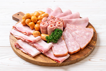 bacon, sausage, smoked ham and barbecue bacon