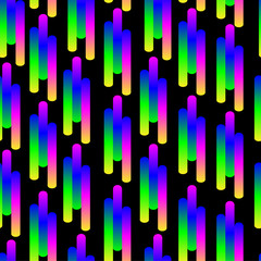 Geometric, abstract seamless pattern. Bright neon. stripes on a black background. Texture for fabric and backgrounds. Vector illustration.
