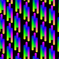 Geometric, abstract seamless pattern. Bright neon. stripes on a black background. Texture for fabric and backgrounds. Vector illustration.
