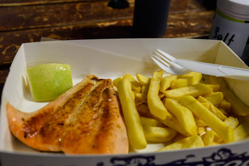 Grilled Salmon and chips
