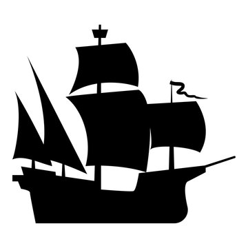 Medieval ship icon black color illustration flat style simple image