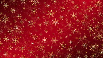 Christmas background dressed by gold snowflakes and glitter