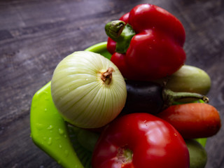 fresh vegetables on wooden table