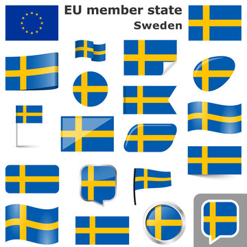flags with country colors of Sweden