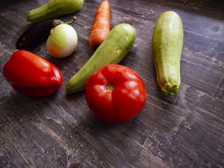 fresh vegetables on wooden table