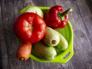 fresh vegetables on wooden table