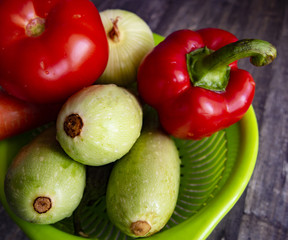 fresh vegetables on wooden table