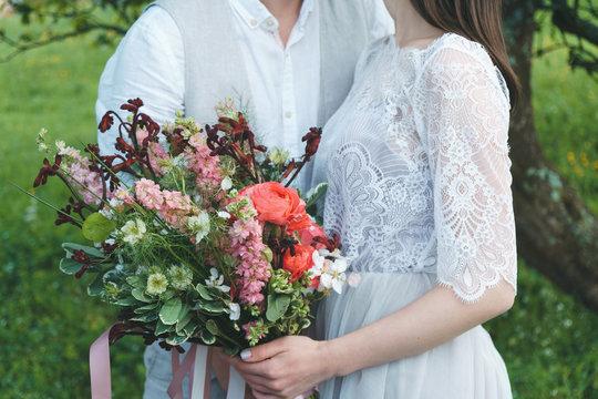 Couple with Rustic Bouquet