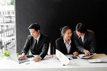 Start up business concept,Asian young business group consult and meeting in office.