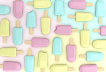 Pink, yellow and blue ice creams
