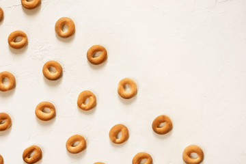 Background of bagels on a white background