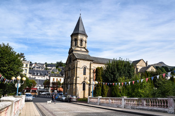 La Bourboule , France -September 22, 2016: La-Bourboule, Saint-Joseph church in Auvergne, France. - obrazy, fototapety, plakaty