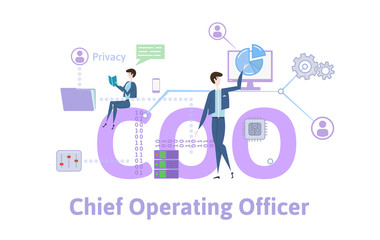 COO, Chief operating officer. Concept with keywords, letters and icons. Colored flat vector illustration on white background.