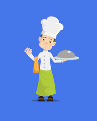 Cartoon Chef ready with food Flat Vector Illustration Design