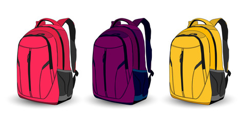 Fototapeta Set of multi-colored school backpacks on a white background obraz