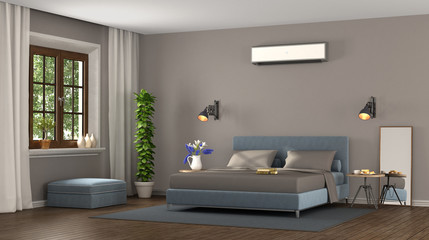 Fototapeta na wymiar Blue and brown modern bedroom