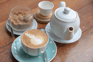latte coffee on wood
