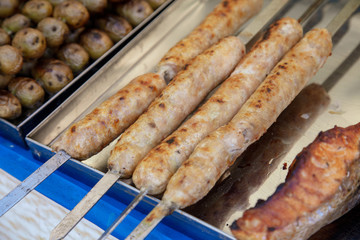 Shish kebab from minced meat roasted on grill