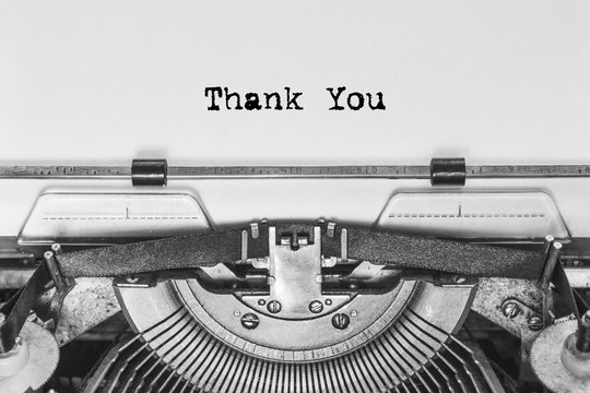 thank you, the text is typed on a Vintage typewriter. old paper, close-up. Thanks