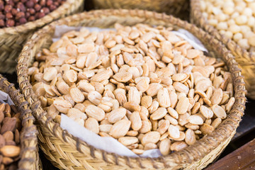 Basket with the most delicious nuts almonds