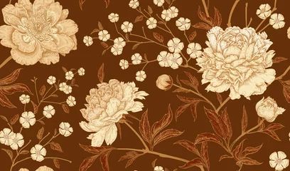 Nahtloser Luxushintergrund mit Pfingstrosenblumen. © marinavorona