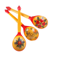 Retro style - Three russian old wooden spoon khokhloma painting
