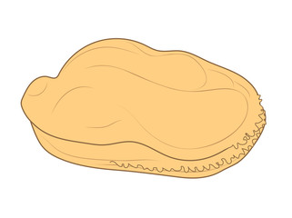 Vector illustration, isolated brown mussel without shell, outline hand painted drawing