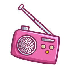Cute and funny vintage red pink mini radio - vector.