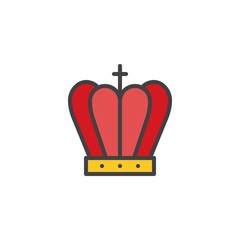 Monarch crown filled outline icon, line vector sign, linear colorful pictogram isolated on white. Crown with cross symbol, logo illustration. Pixel perfect vector graphics