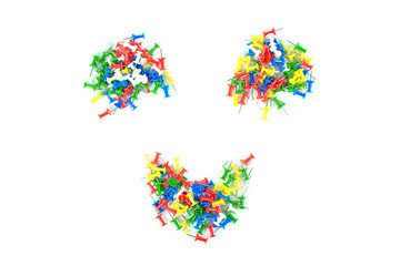 stationery color pins Used in office And education isolated On a white background concept