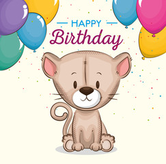 cute little cat birthday card vector illustration design