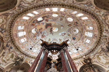 Internal view of Sanctuary of Vicoforte, Cuneo (Italy). The sanctuary has the largest elliptical...