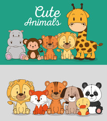 little and cute animals group vector illustration design