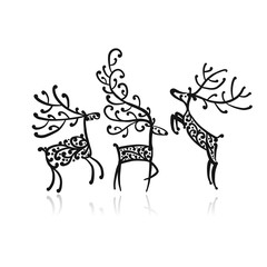 Ornate deers family, sketch for your design