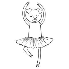 Cartoon pig ballet dancer coloring