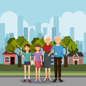 family members outdoors characters vector illustration design