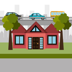 house in the neighborhood scene vector illustration design