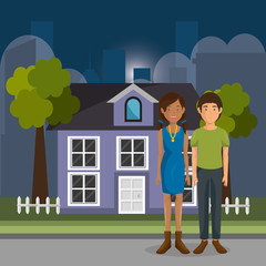 parents couple outdoors characters vector illustration design