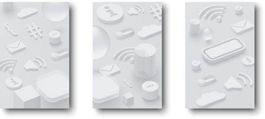 Grey 3d backgrounds with web symbols.