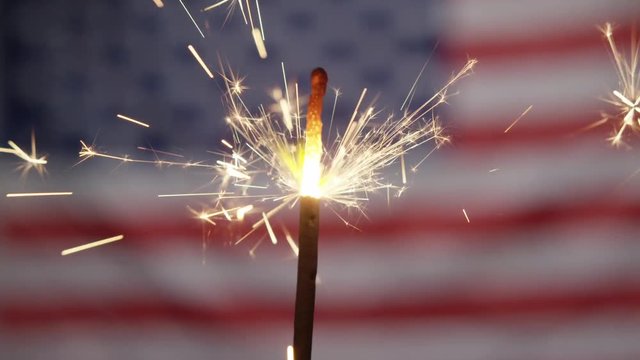 Fourth of July American Independence Day Celebration Fireworks and flag slow motion