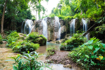 Thanawan Waterfall beautiful There is water throughout the year. The water is emerald green. Located in Doi Phu Nang National Park, Phayao, Thailand. Waterfall nature landscape