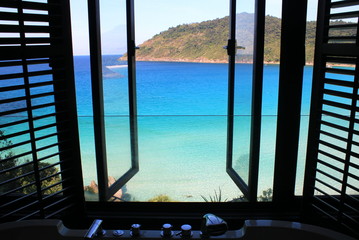 View from a bathtub overlooking the ocean in Malaysia, Asia