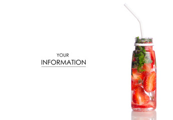 Bottle strawberry lemonade with mint pattern on background isolation