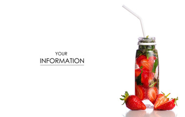 Bottle strawberry lemonade with mint pattern on background isolation