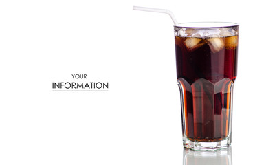 Glass black carbonated water foam kvass dark beer pattern on white background isolation