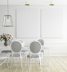 Mock up poster frame, dining room , Scandinavian style, 3D render