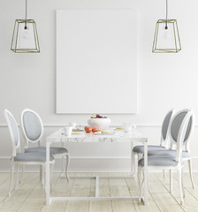 Mock up poster frame, dining room , Scandinavian style, 3D render