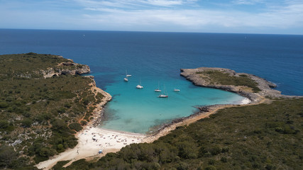 luxury yacht on the coast of Majorca, overlooking cliffs