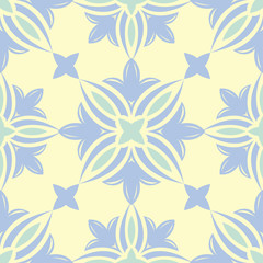 Beige colored floral seamless pattern. Background with light blue and green flower elements