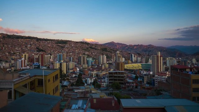 Day to night timelapse of the city of La Paz, Bolivia